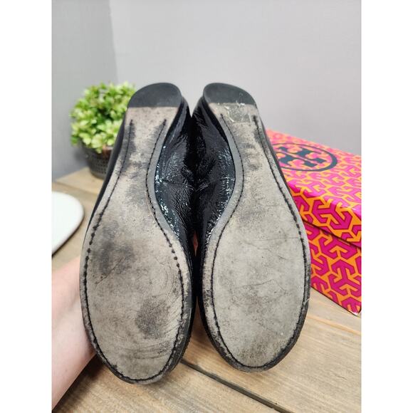 Tory Burch Black Patent Leather Caroline Ballet Flats Size 8.5 - Picture 8 of 15